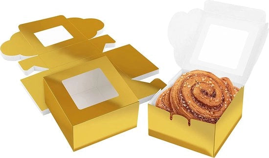Dozzi di torta di compleanno con finestra trasparente per cupcakes 50 pezzi in oro - fai da te - donuts - biscotti - meringhe - Natale