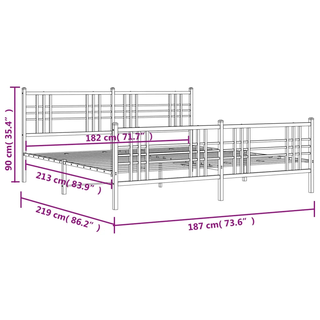 Giroletto con Testiera e Pediera Metallo Nero 183x213 cm 376347