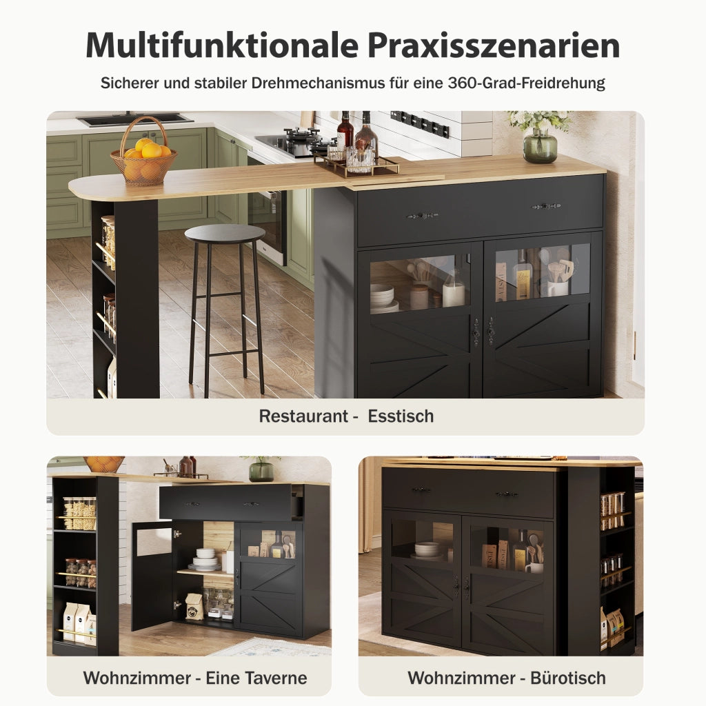 TAVOLO BAR ESTENSIBILE GIREVOLE 138-204x39x104 cm MDF NERO