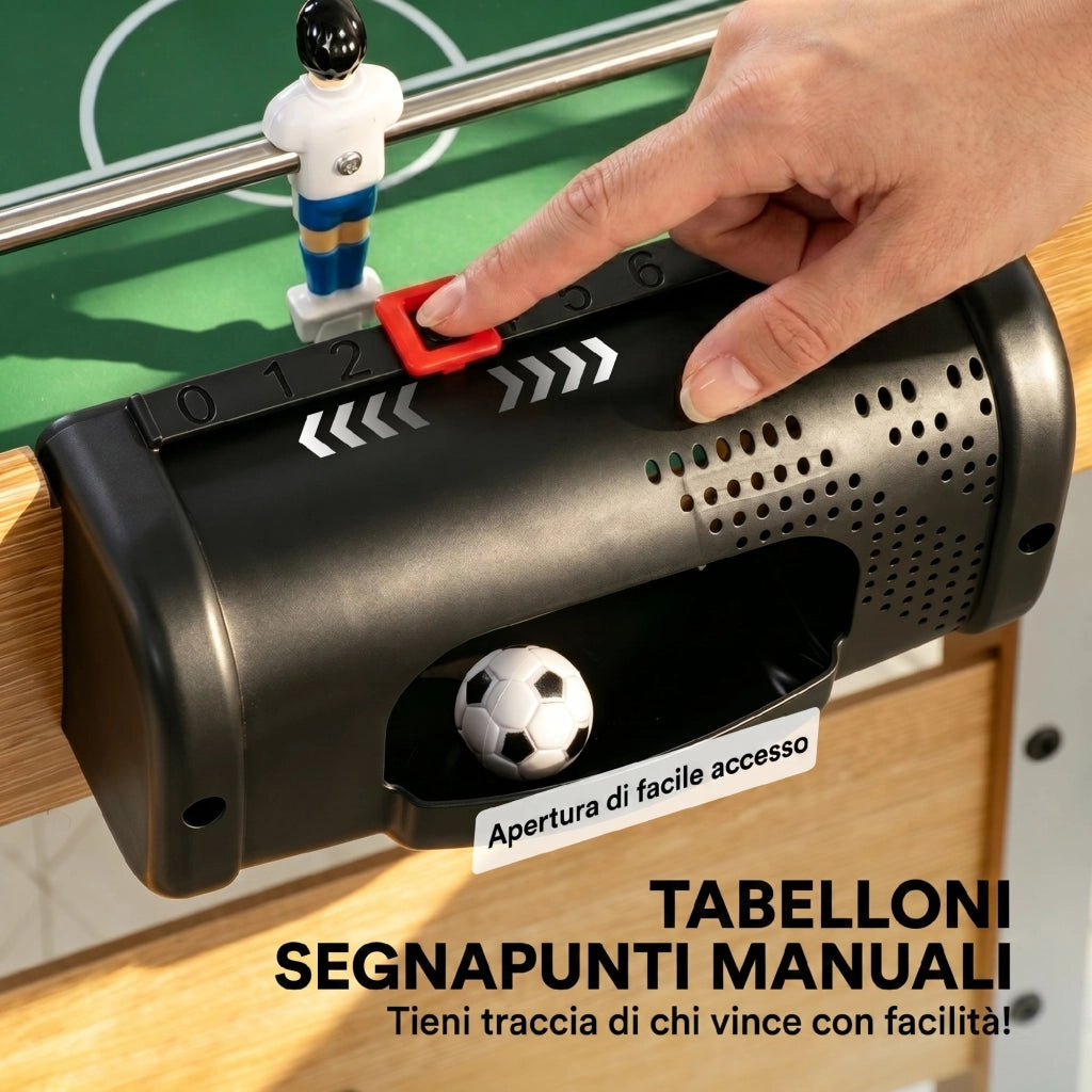 Calcio Balilla 109x77x72 cm Tavolo da Gioco cm con 22 Giocatori Palline e Segnapunti Manuale Rovere e Giallo