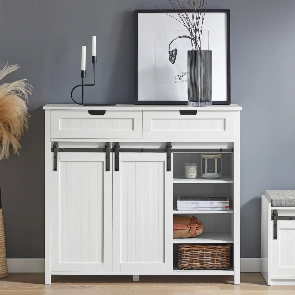 Mobile da cucina Credenza con ante scorrevoli Credenza buffet Cassettiera bianca 104x35x93cm FSB74-W SoBuy