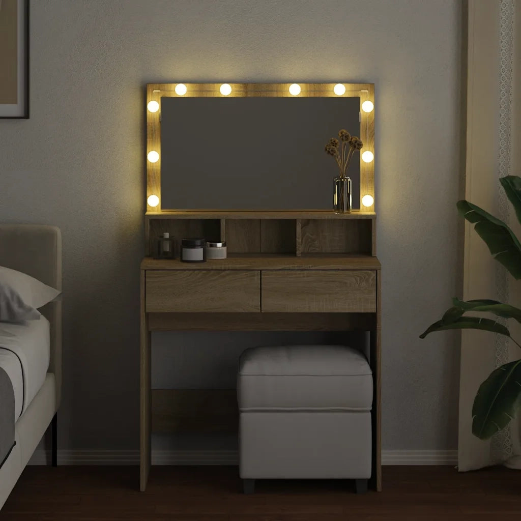 Toeletta | Tavolo da Trucco con LED Rovere Sonoma 80x41x134,5 cm