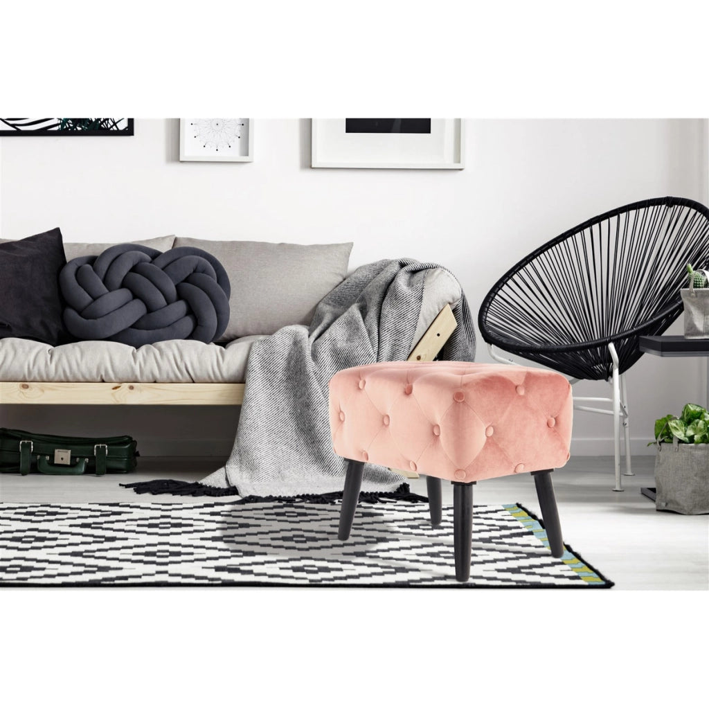 Panca pouf Piano in velluto rosa con bottoni decorativi