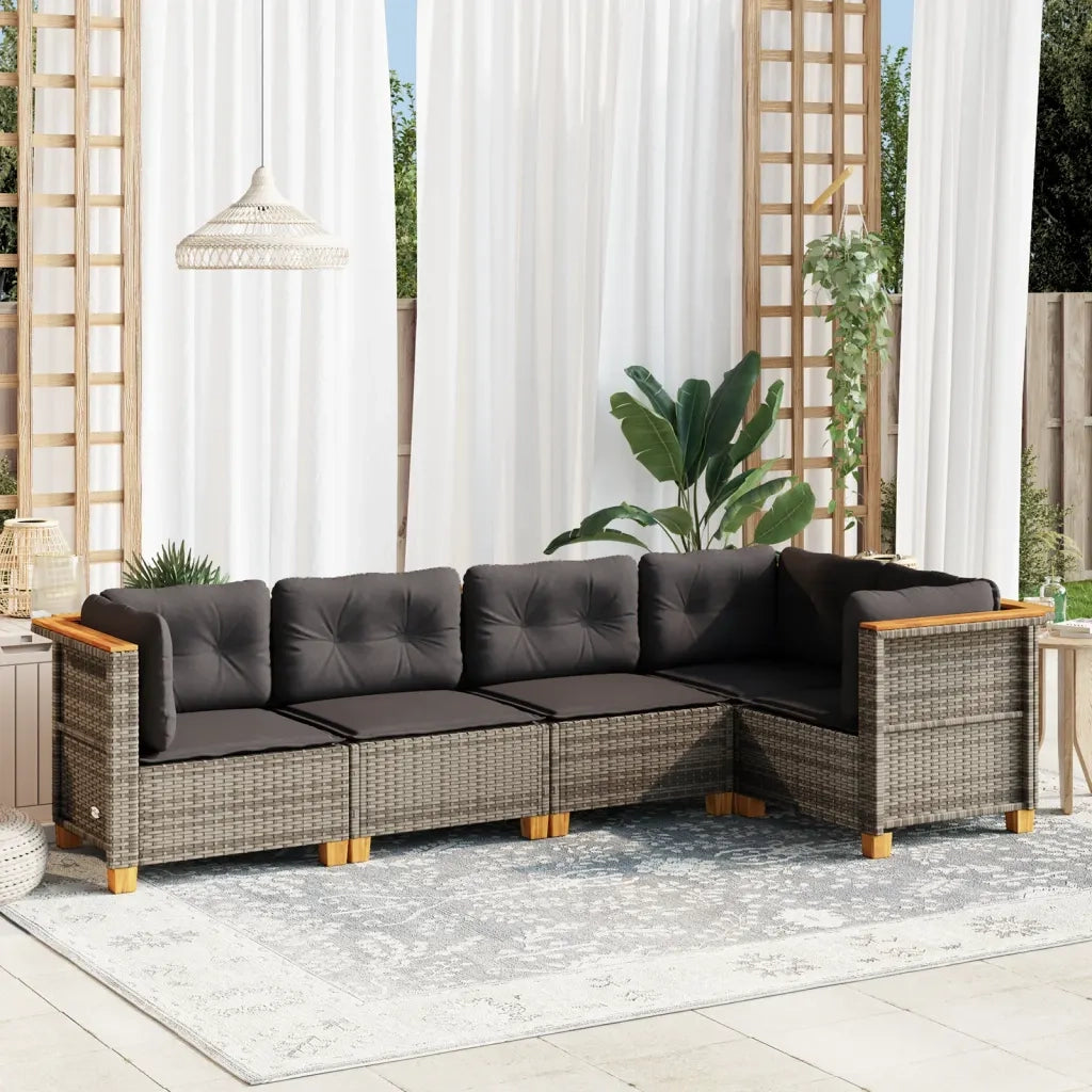 Set Divano da Giardino 5 pz | Set Salotto da Giardino con Cuscini Grigio in Polyrattan