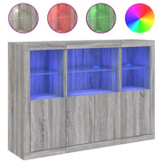 Credenze con Luci LED 3 pz | Madia | Buffet da pranzo | Armadio da pranzo Grigio Sonoma in Legno Multistrato