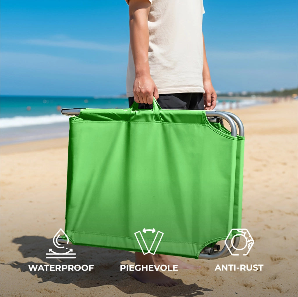 Coppia Lettini Prendisole Pieghevoli con Parasole Regolabile, Schienale Reclinabile in 4 Posizioni, Struttura in Acciaio Anti-Ruggine, Tessuto Impermeabile Anti-UV, Portata 110 kg Verde