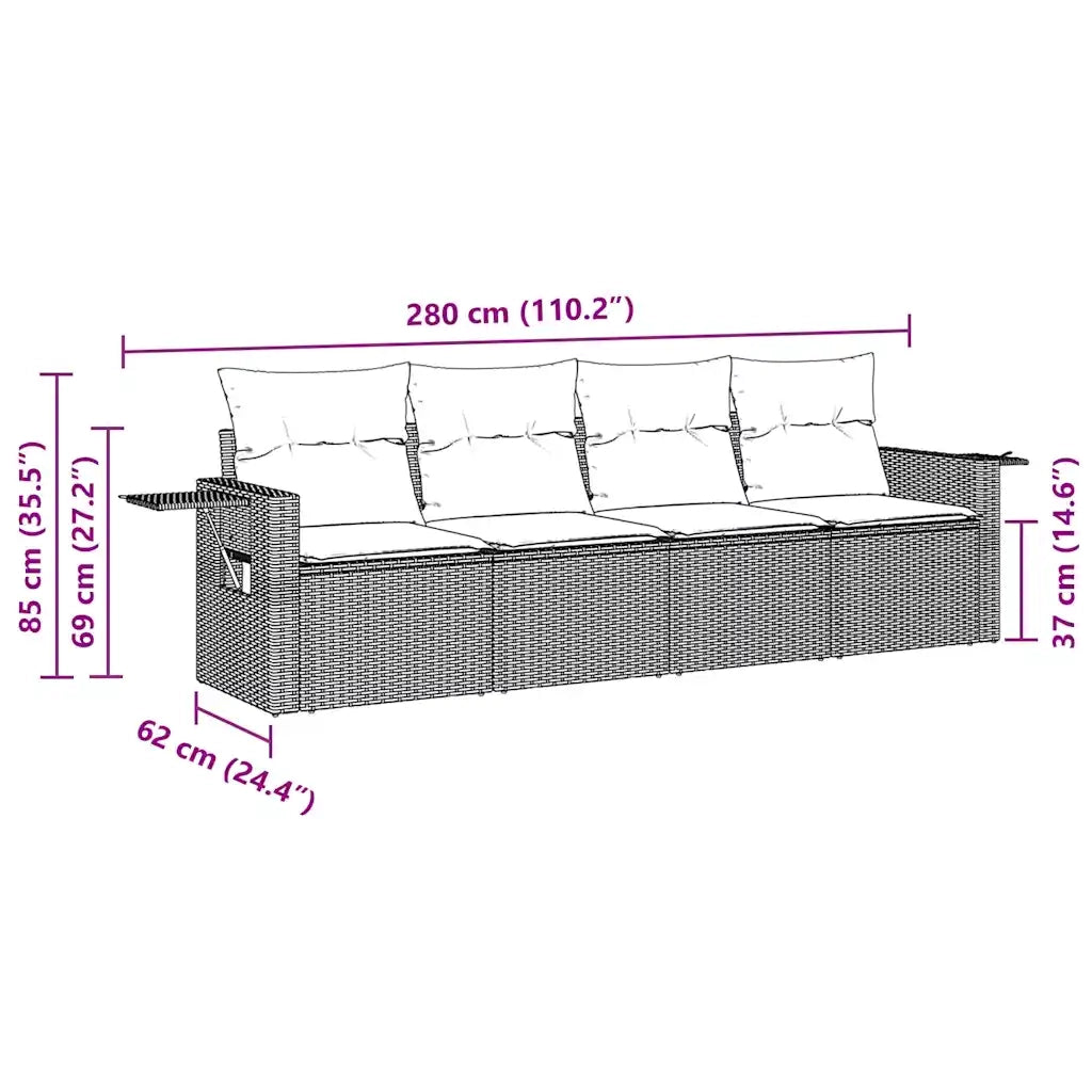 Set Divani da Giardino 4 pz | Set Salotto da Giardino con Cuscini Nero in Polyrattan