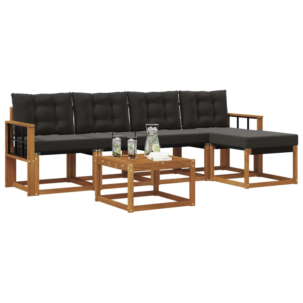 Set di divani da esterno con cuscino 6 pcs Naturale e Nero