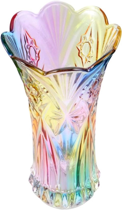 Vaso di Vetro di Cristallo Grande con Disegno di Arcobaleno Unico per la Decorazione di Casa