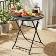 Tavolo Rotondo da Giardino φ60 x 72 cm, Tavolo Pieghevole Portatile, Tavolo da Campeggio in HDPE, Piano Effetto Legno, con Telaio in Acciaio, Carico Massimo 50 kg, per Giardino, Terrazza e Balcone