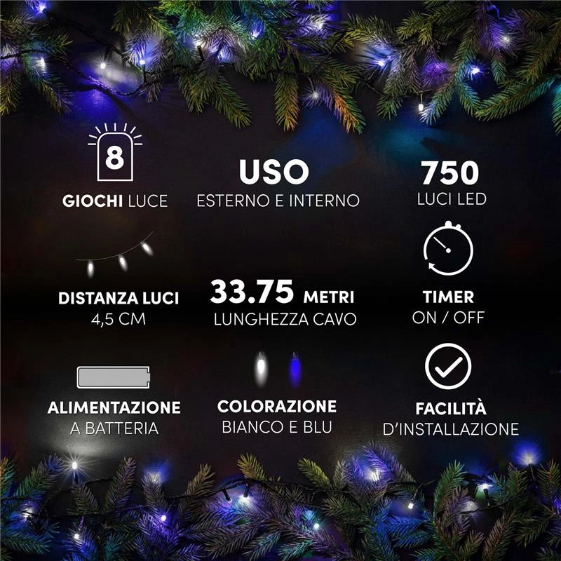 HIGH-TECH BOX CON FILO DA 750 LED IN COLORE BIANCO E BLU OKX