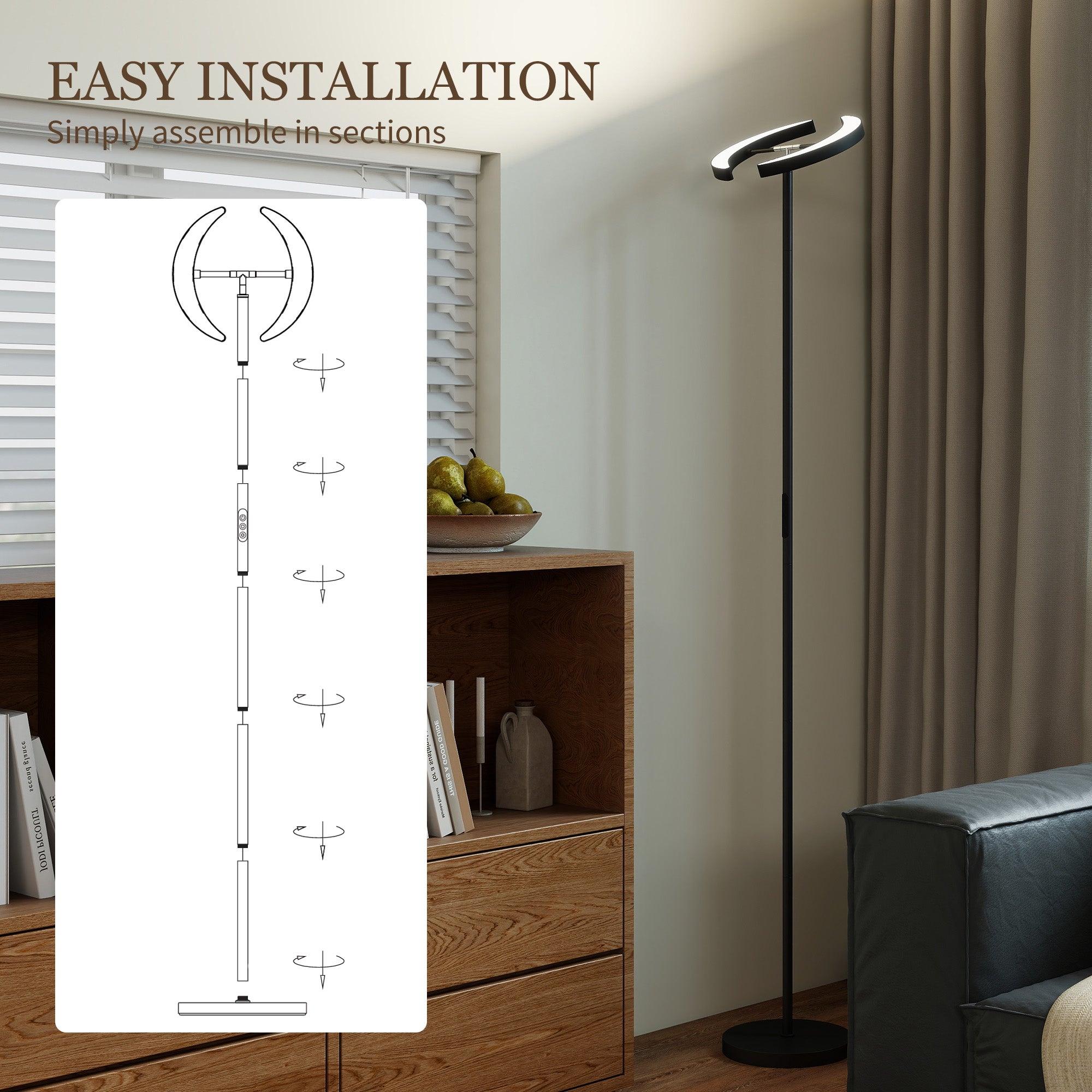 Lampada da Terra Dimmerabile 2700K-6000K con Telecomando e Doppia Testa Girevole a 350° Nero