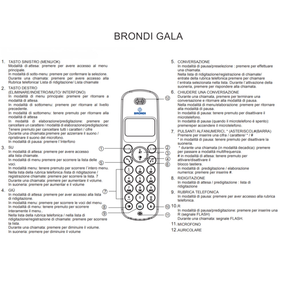 Brondi gala telefono cordless 1880/1900mhz con identificatore di chiamata nero