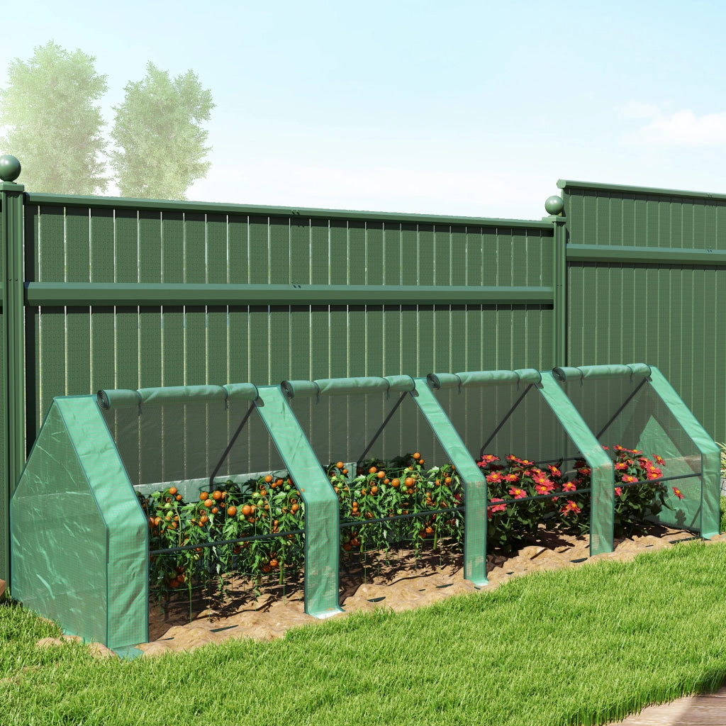 Mini Serra da Giardino 360x90x90 cm a 4 Porte Arrotolabili con Copertura Allungata in Acciaio e PE Verde