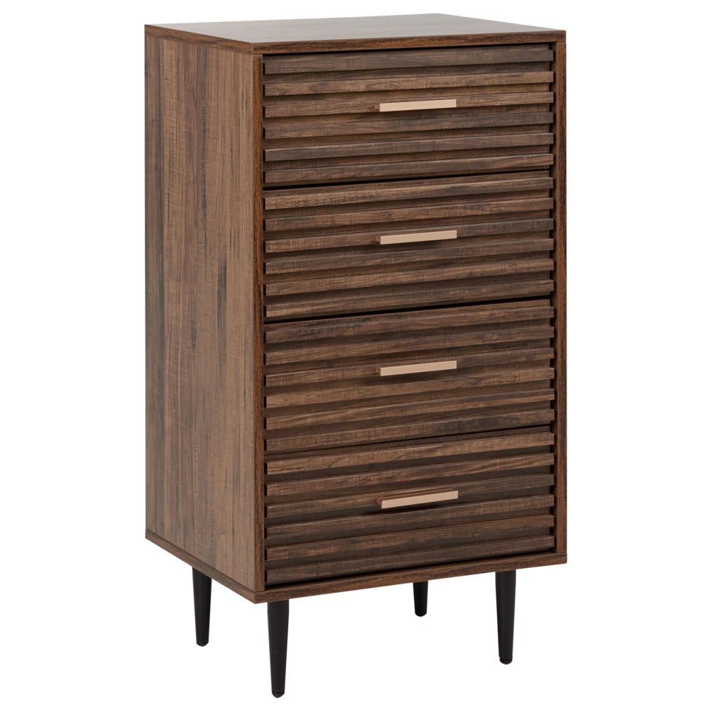 Cassettiera in MDF Legno scuro 4 cassetti Gambe in ferro Moderno