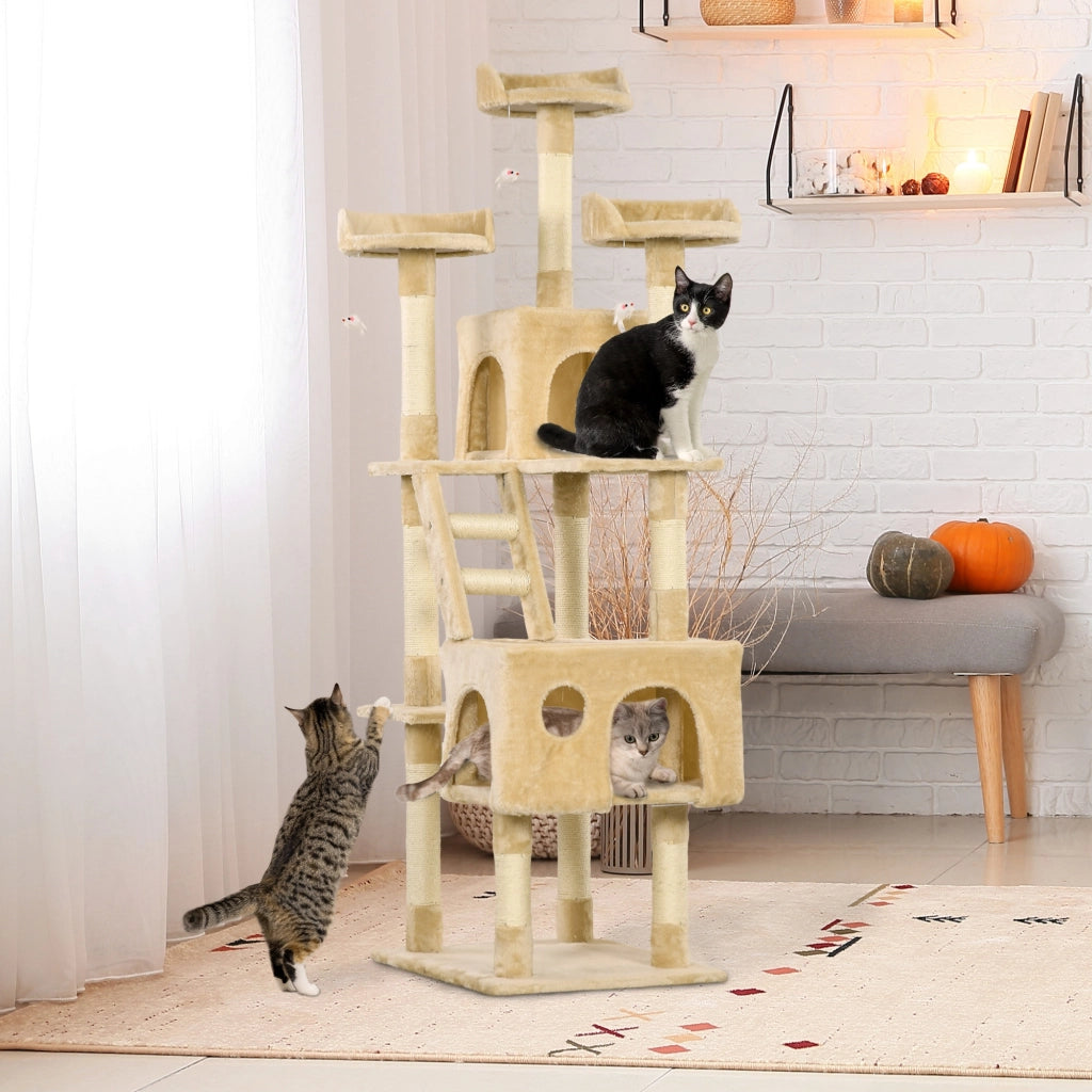 Albero tiragraffi per gatti grande con piattaforme e scalini ¨C zephmum ¨C beige 60x50x181 cm