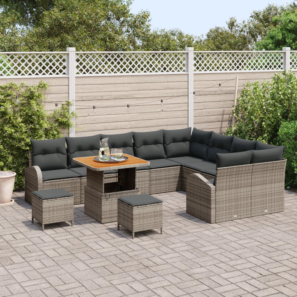 Set Divano Giardino 12 Pezzi con Cuscini Grigio Polyrattan Acacia