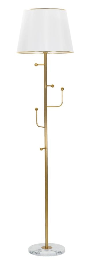 Lampada da Terra Appendiabiti Ø41x173 cm in Ferro e Tessuto Oro e Bianco