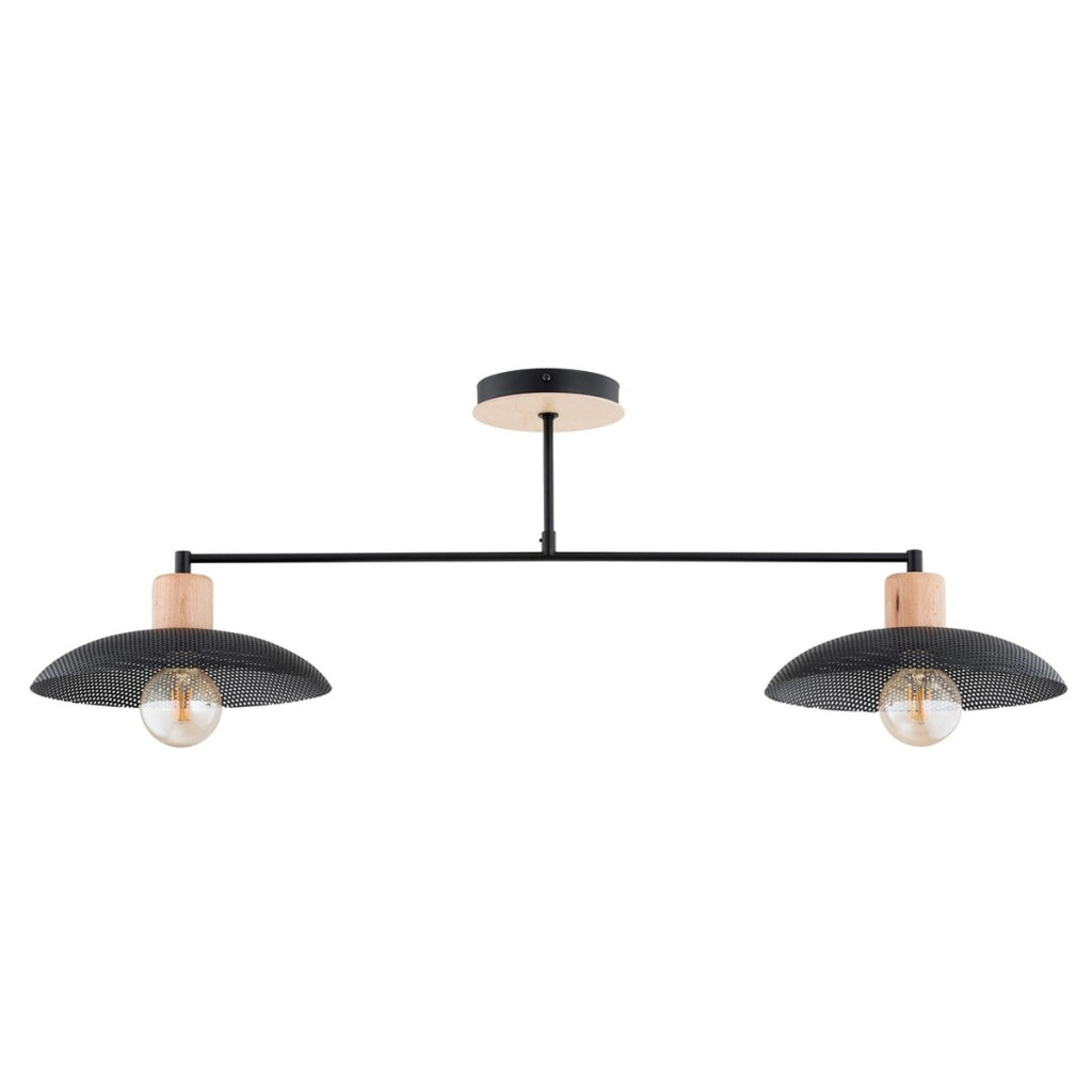 Lampada a sospensione KOBE in acciaio nero e legno naturale