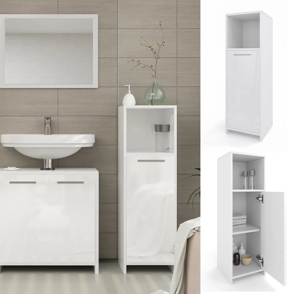 Mobiletto bagno Kiko, Bianco lucido/bianco, 30 x 95 cm, combinabile con la serie Kiko per la conservazione in bagno