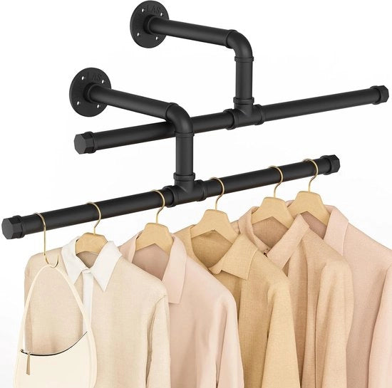 Maniglie per abbigliamento - Magazzino di abbigliamento rustico - 2 pezzi - Nero - 51cm