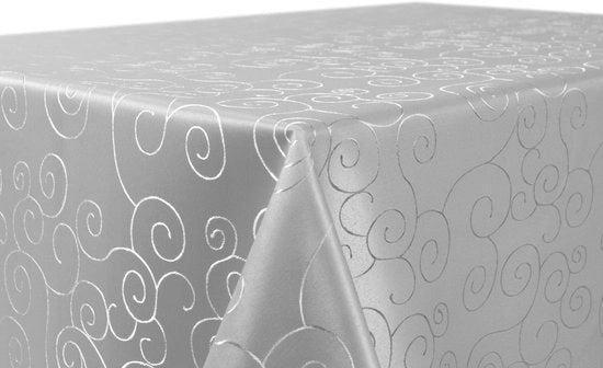 Tavolo Damascato con Ornamenti - Tavolo Striato - Tavolo Resistente alle Macchie, Facile da Pulire - Tavolo, Quadrato 130x260 cm, Grigio Chiaro