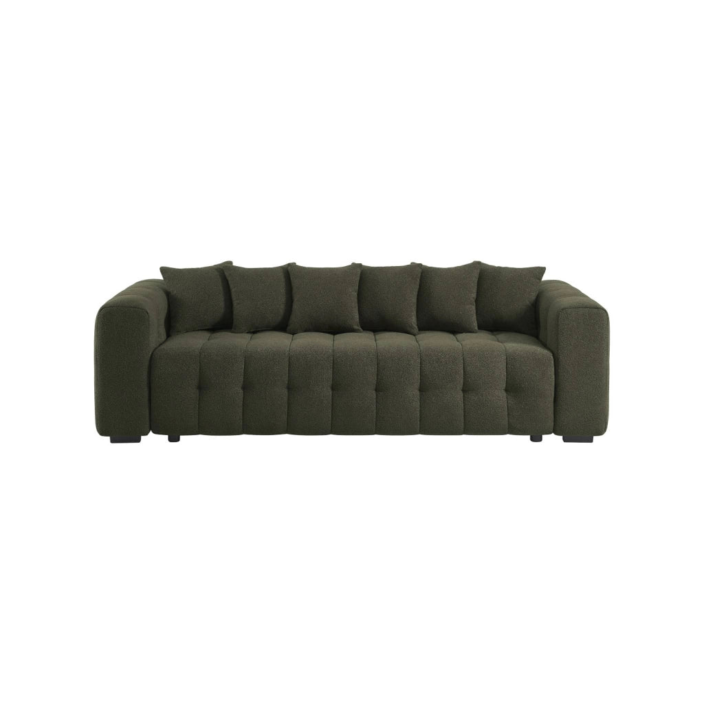 Divano letto in bouclé compresso testurizzato con contenitore, verde