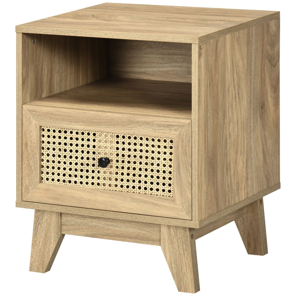 Comodino con cassetto e anta cannage ¨C Xylo ¨C legno naturale 45x39x56,5 cm