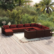 Set Divani da Giardino 11 pz con Cuscini in Polyrattan Marrone 3102699