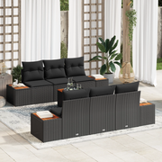 Set Divano da Giardino 7 Pezzi con Cuscini Rattan Sintetico Nero Acacia
