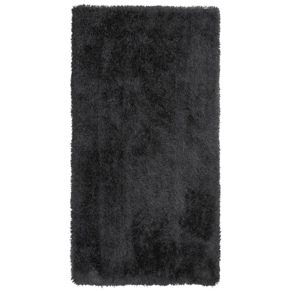 Tappeto Shaggy Tappeto a pelo lungo Solido Poliestere Nero Rettangolare 80 x 150 cm