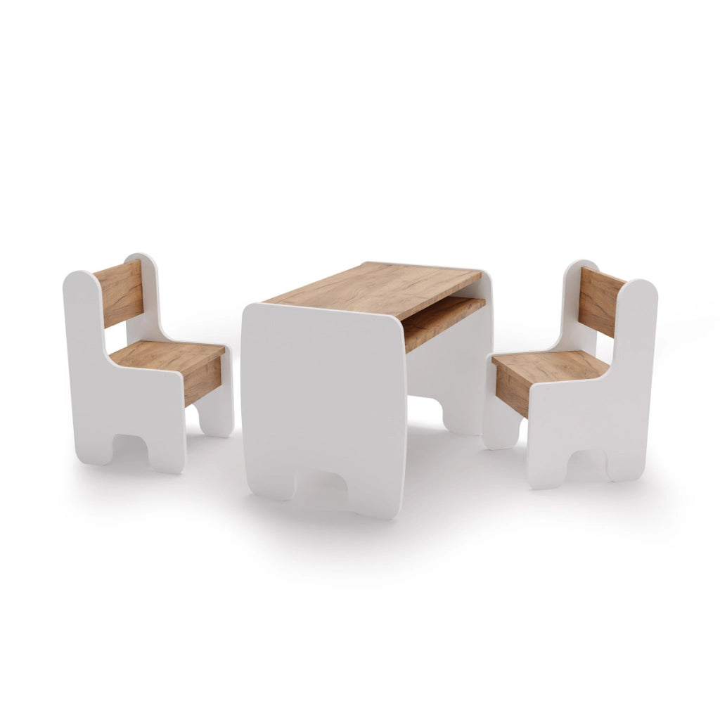 Set TIMI per Bambini con Tavolino e due Sedie Bianco e Rovere