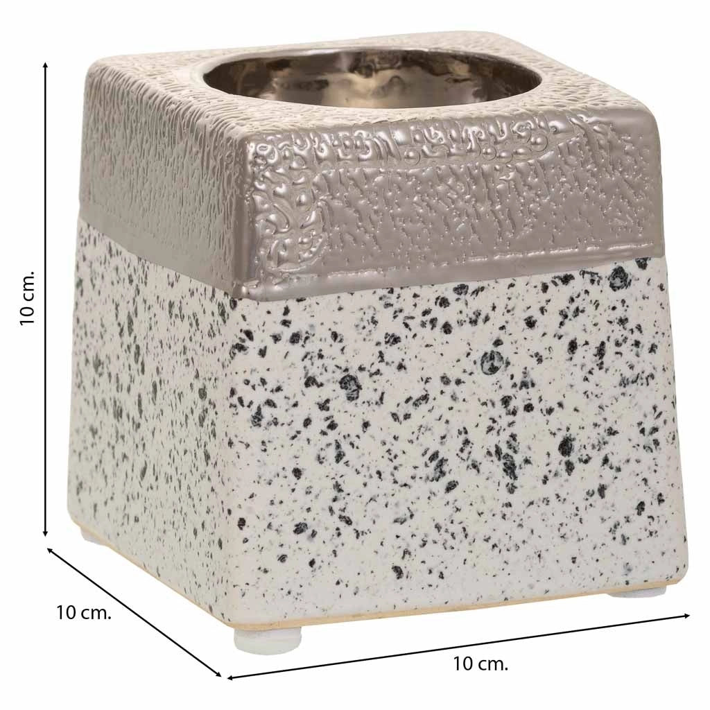 Portacandele in ceramica argento 10x10x10h