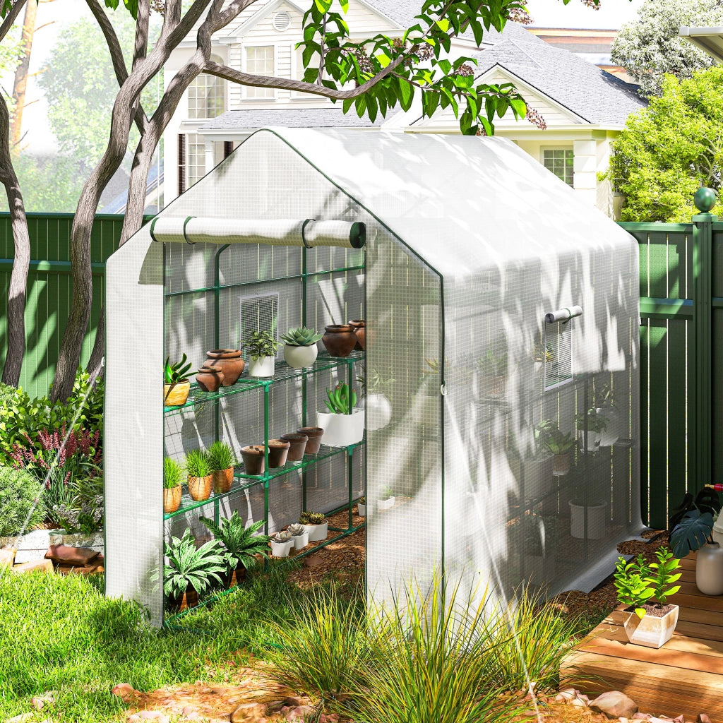 Serra da Giardino con 12 Ripiani Porta a Rullo ¨C zephmum ¨C 140x213x190 cm Bianco
