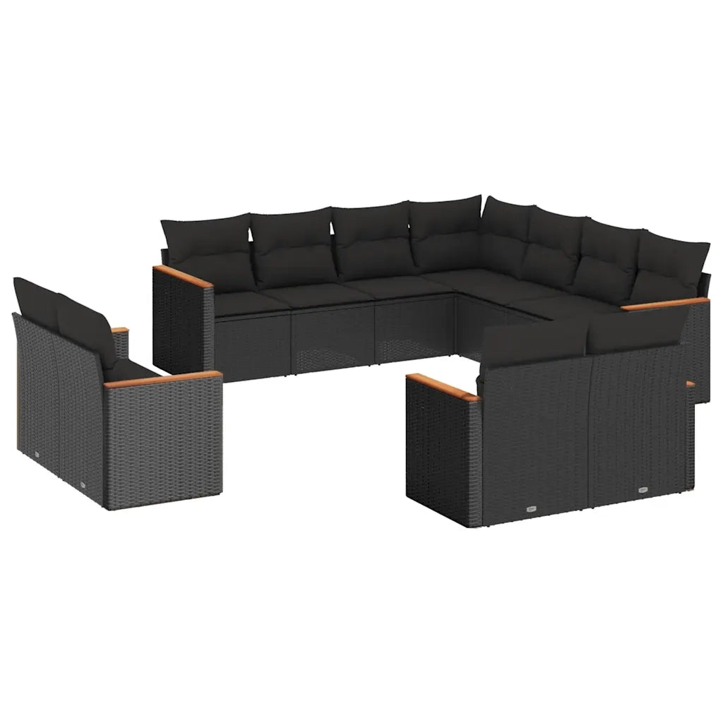 Set Divani da Giardino 11 pz con Cuscini in Polyrattan Nero 3226496