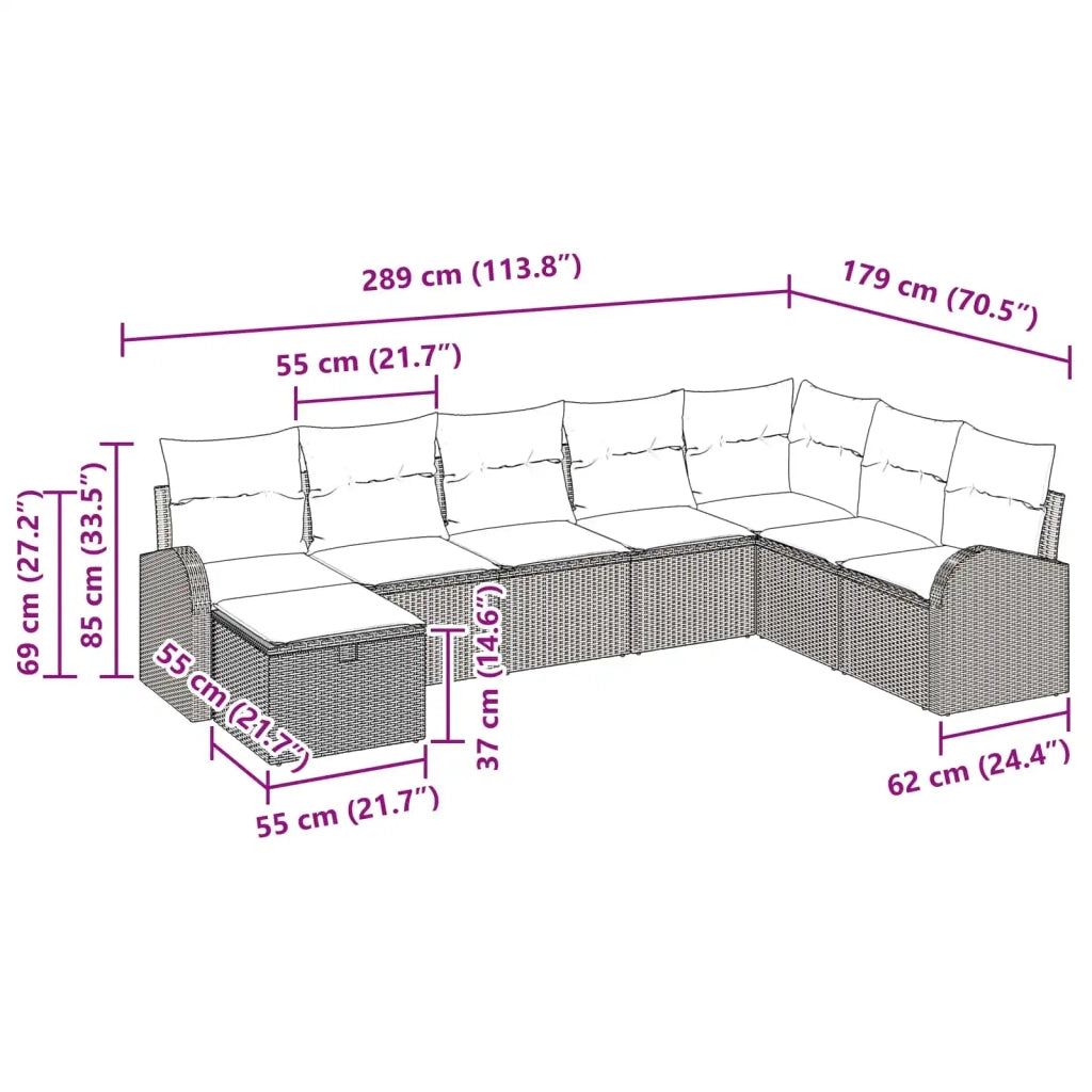 Set di divani con cuscino Marrone e Rosso polyrattan