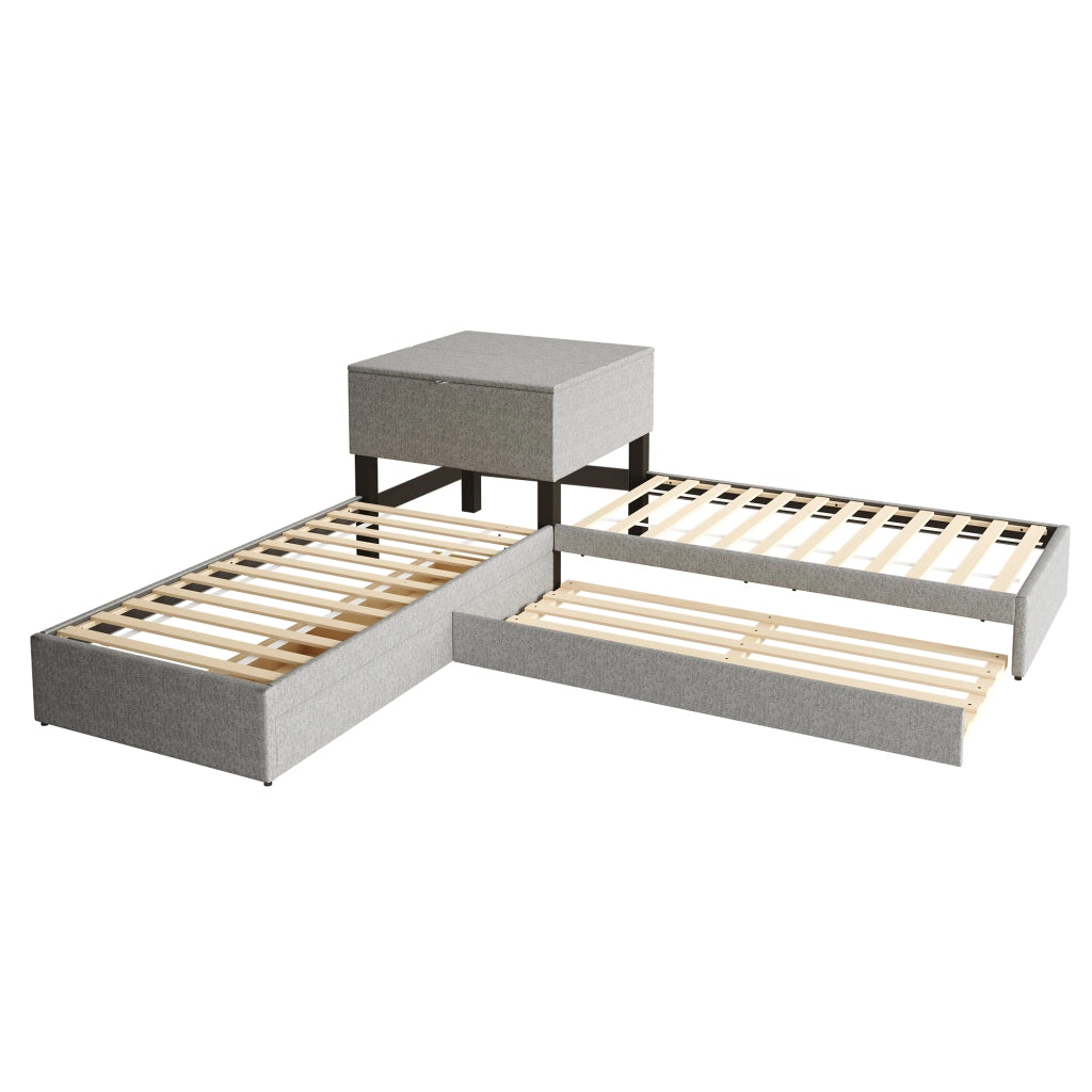 LETTO angolare con letto estraibile 90x200 cm lino grigio