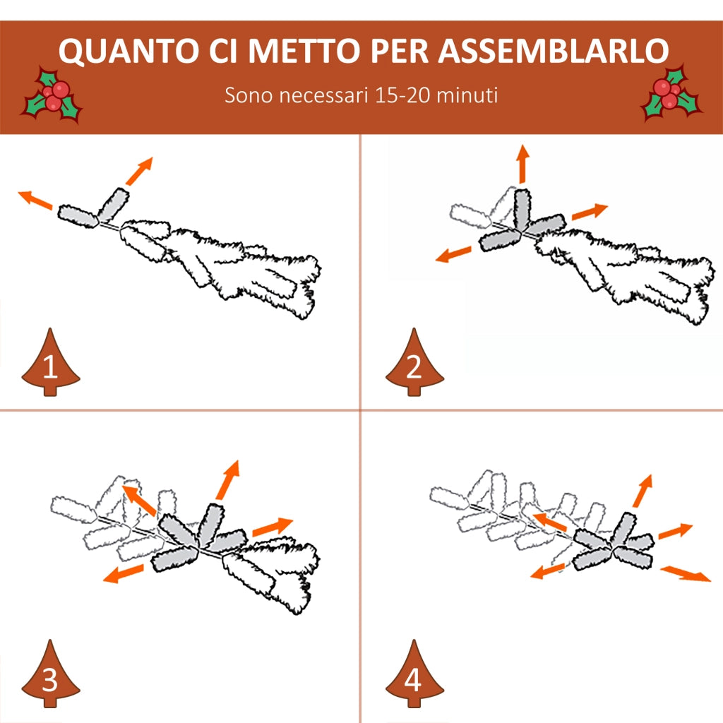 EasyComfort Albero di Natale Innevato 180cm con Bacche Rosse e Pigne Bianche, Base Rimovibile Pieghevole, 678 Rami, Verde