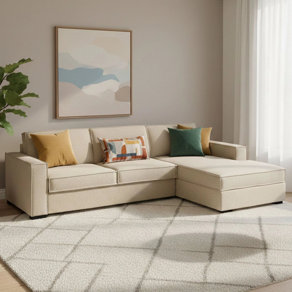 Achico, Divano Letto con Penisola Sfoderabile Made in Italy, 280x95 cm Beige