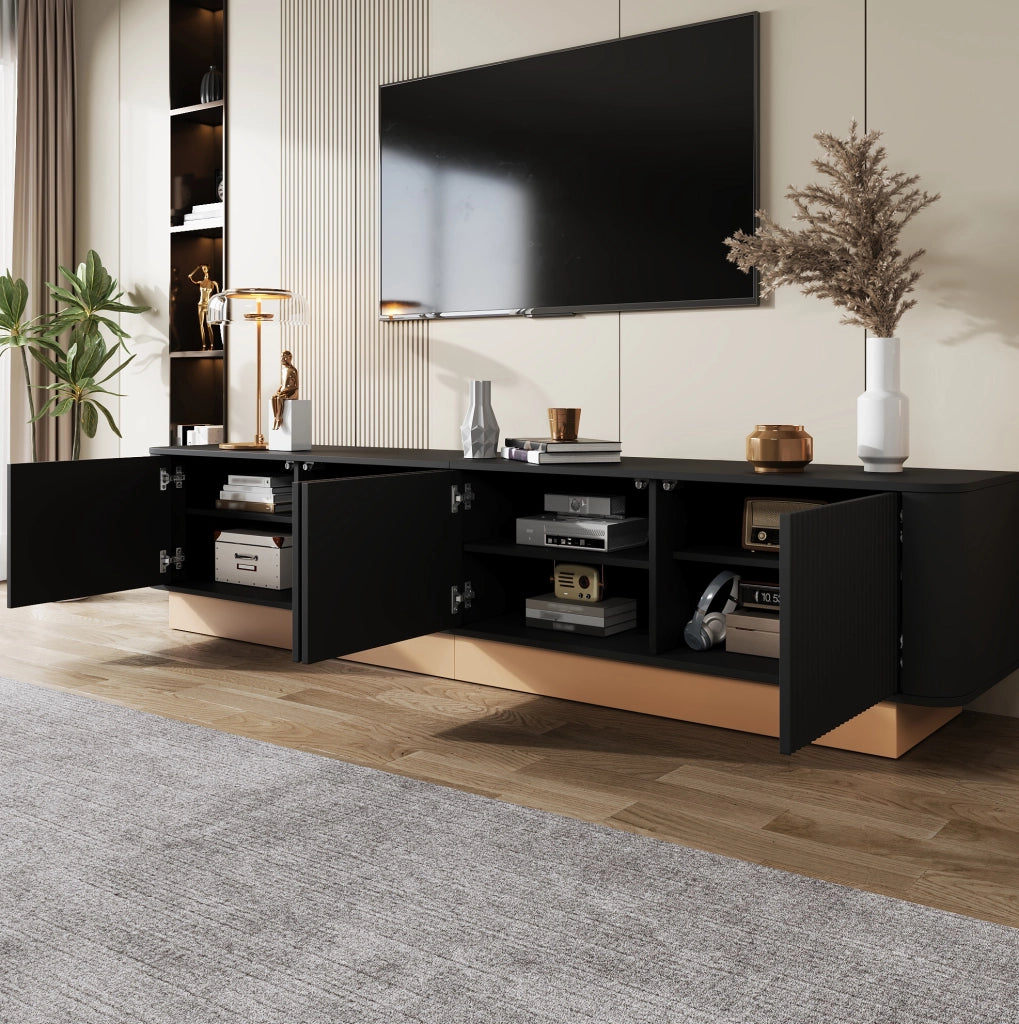 Mobile TV 200x40x47,5 cm nero in MDF, 4 ante con ripiani regolabili