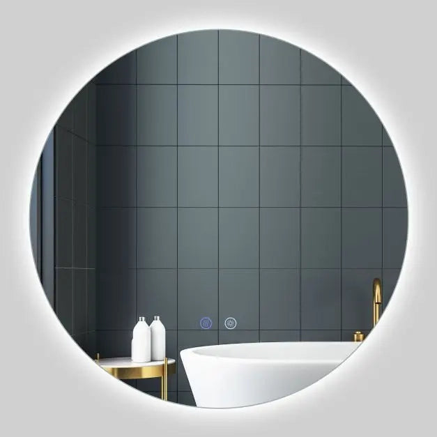 Specchio Bagno LED Rotondo Ø60 cm Touch Smart con Antiappannamento e Luce Regolabile Vetro Temperato da Parete