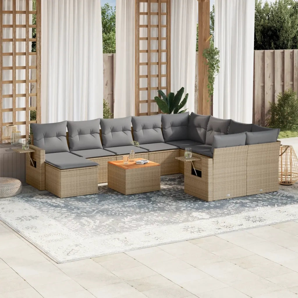 Set Divani da Giardino 11 pz con Cuscini Beige in Polyrattan 3224855