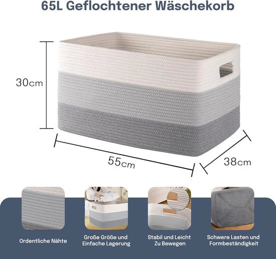 Mandolina intrecciata 65 l - raccolta lavanderia pieghevole per bambini - contenitore di stoccaggio per giocattoli da baby - coperte e contenitore per la lavanderia