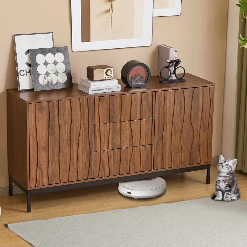 Credenza 150 cm marrone scuro con ripiani regolabili e piedi neri
