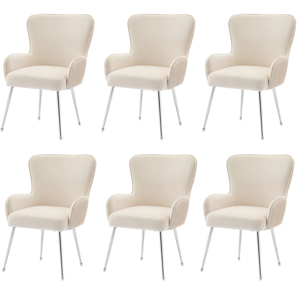 Set di 6 sedie in velluto con braccioli e supporto lombare beige