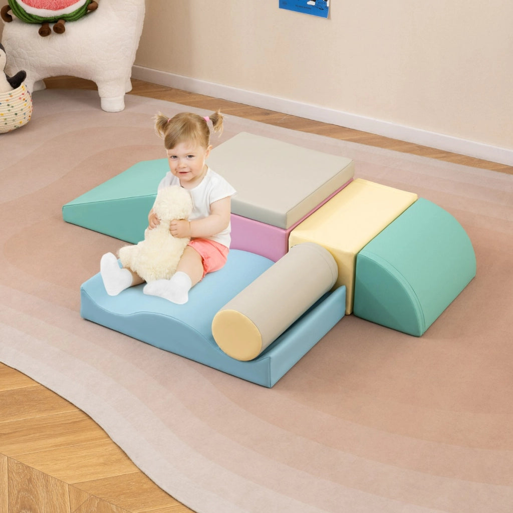Set di giocattoli educativi per arrampicatori 7 pezzi-Attrezzatura leggera in schiuma per bambini più di 1,5anni Blu