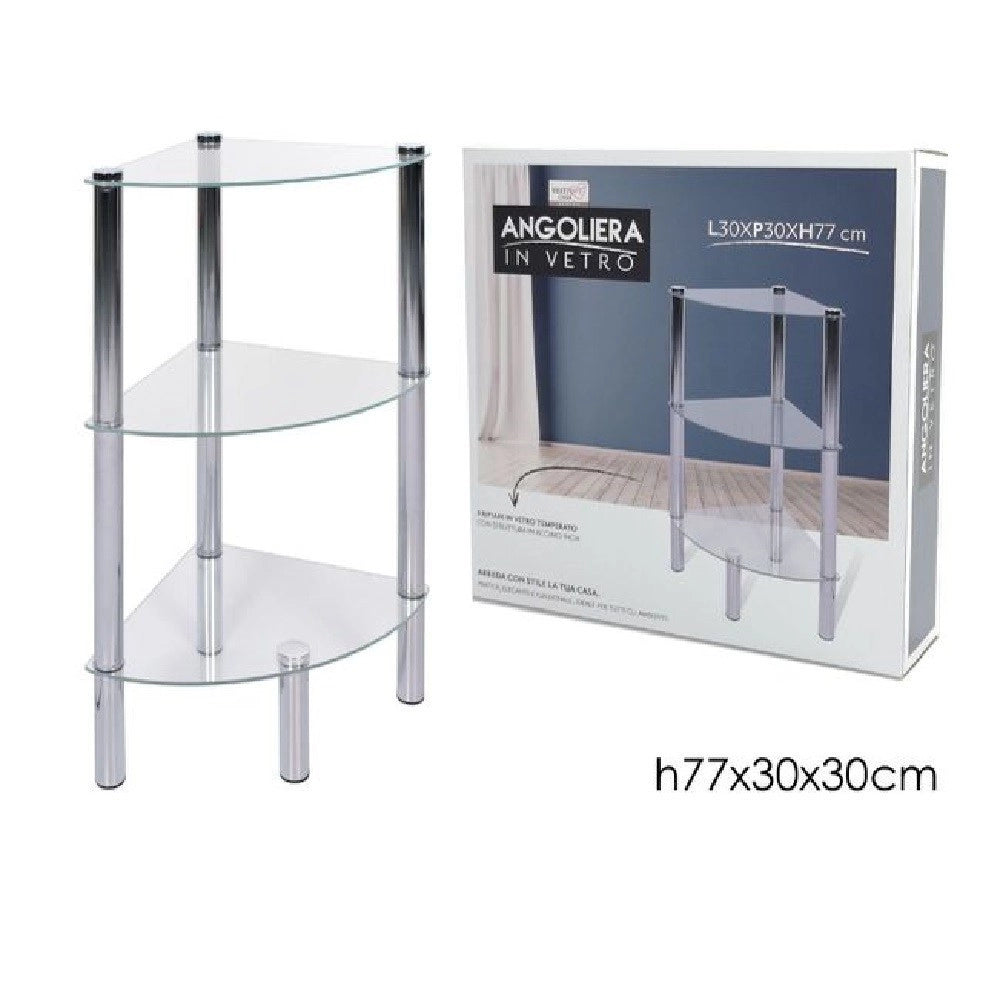 Trade Shop - Angoliera 3 Ripiani Scaffale Angolare In Vetro Trasparente 77 X 30 X 30cm 726110 -