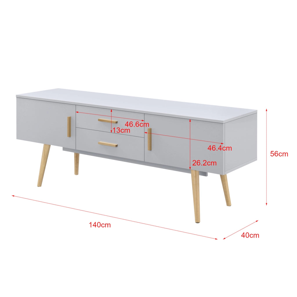 Mobile Porta TV con 2 Armadi e 2 Cassetti 140 x 40 x 56 cm Supporto TV con Passaggio Cavi Tavolino Consolle - Grigio Chiaro