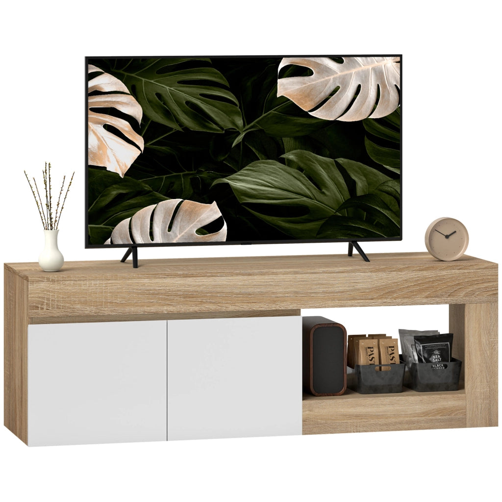 Mobile TV Moderno 60" max con Armadietto 2 Ante e Ripiano Aperto-Credenza  per TV,140x40x48 cm,Bianco e color Legno
