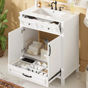 Mobile sottolavabo con lavabo in ceramica, 2 ante e 9 vani, per bagno, in MDF, bianco, 77 × 46 × 86 cm